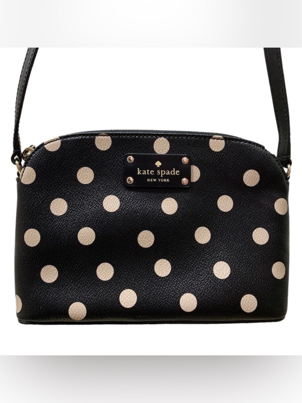 Kate Spade Classic Black Beige Polka Dot Crossbody
